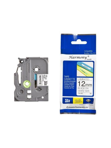 Banda laminata Brother Tze-231 12mm Black & White