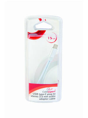 Cablu Adaptor Gembird USB 3.1 Type-C (T) la Jack 3.5mm + USB 3.1 Type-C (M) 15cm Alb