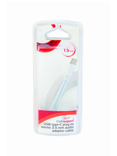 Cablu Adaptor Gembird USB 3.1 Type-C (T) la Jack 3.5mm + USB 3.1 Type-C (M) 15cm Alb