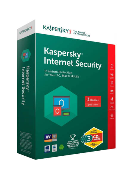 Licenta Kaspersky Internet Security 3 USER 1AN NEW Retail
